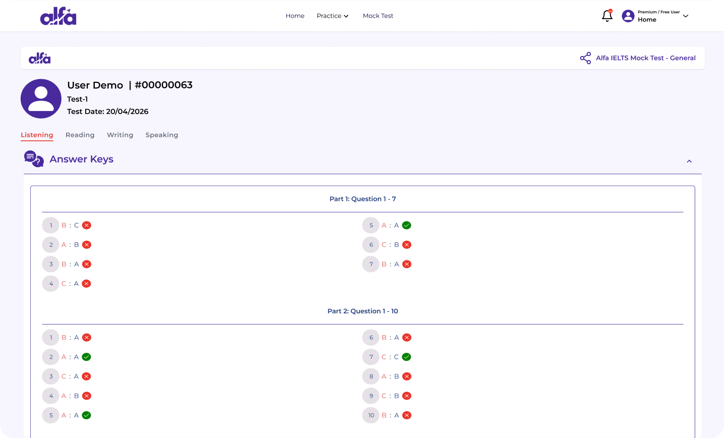 LanguageCert performance report screen