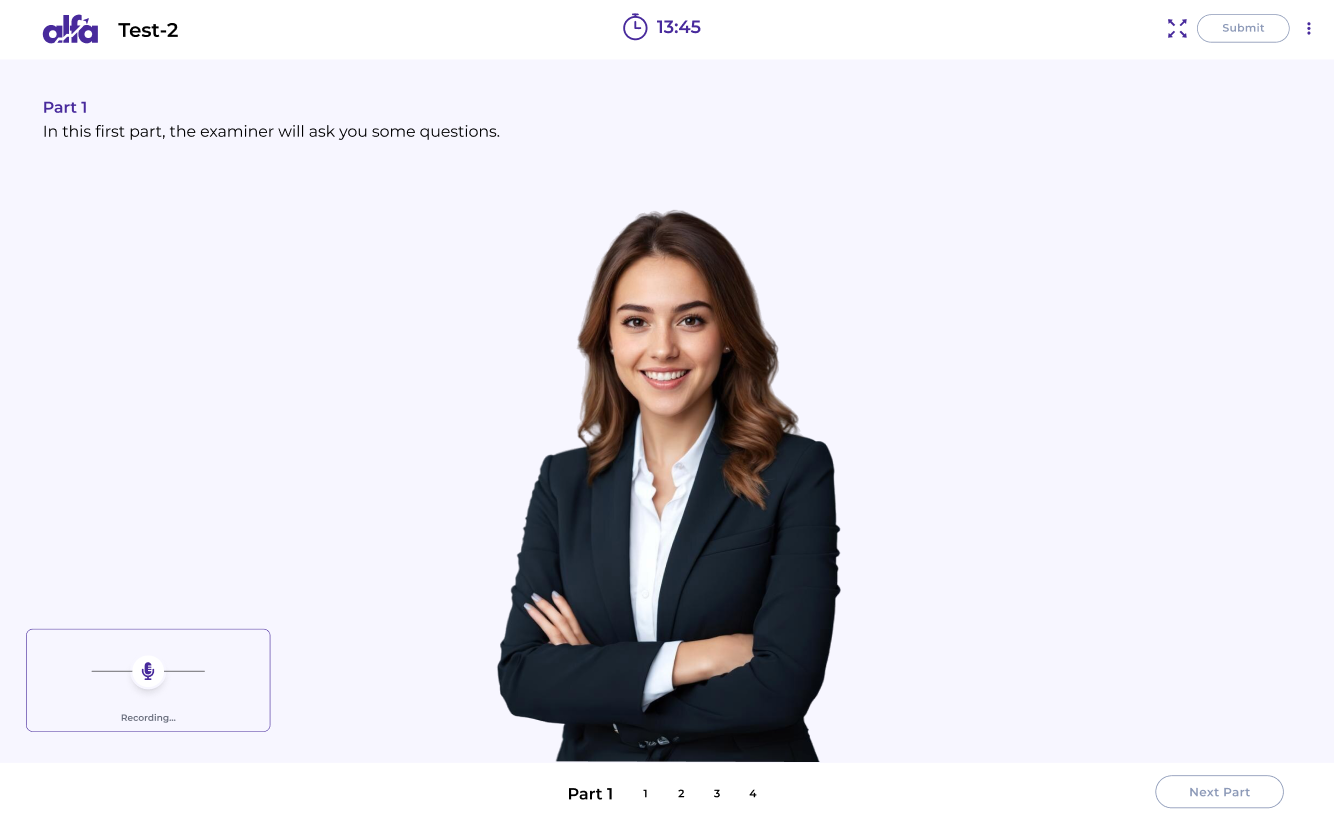 LanguageCert speaking test simulation screen