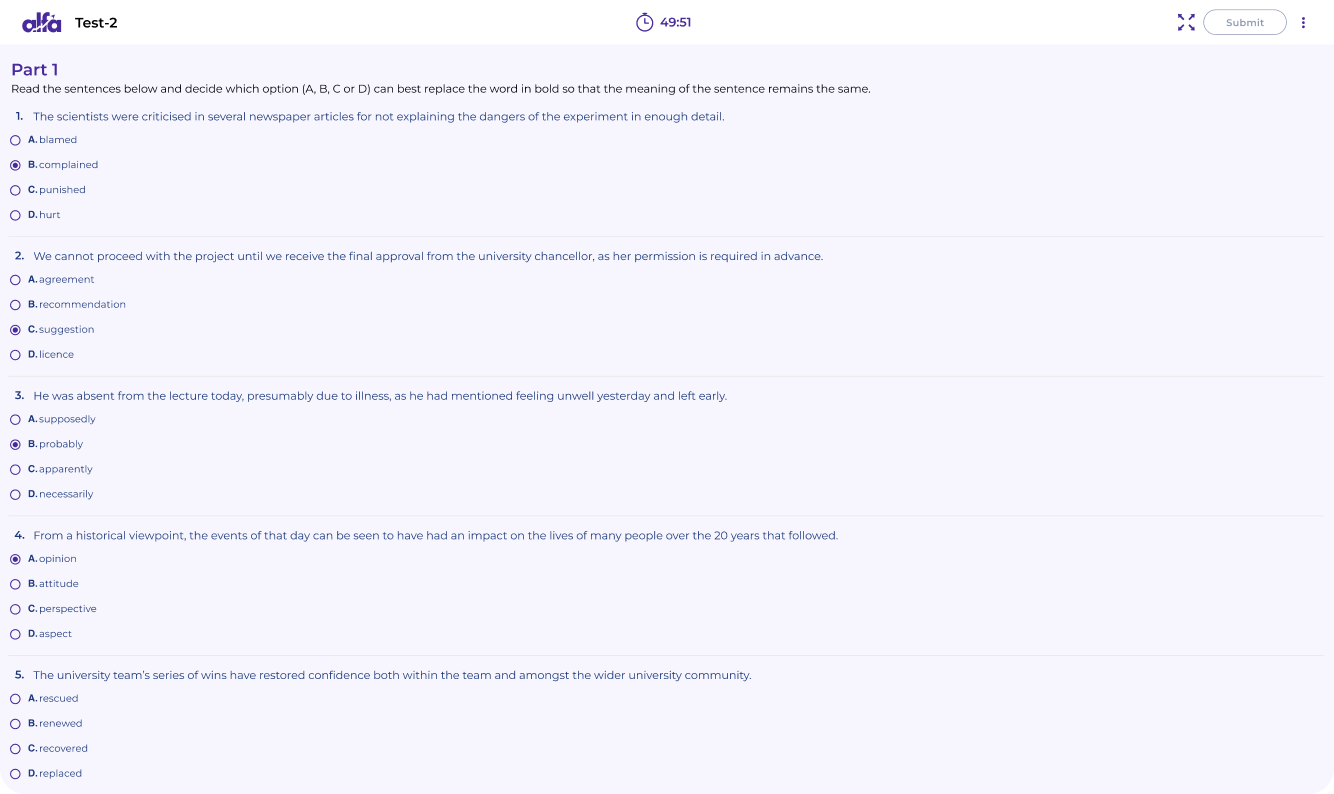  LanguageCert reading test question interface