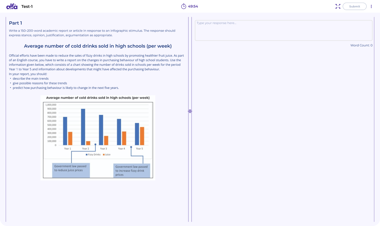 LanguageCert writing test task screen
