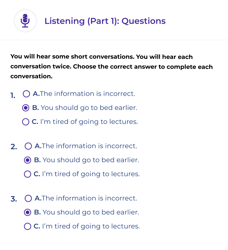 LanguageCert listening test interface