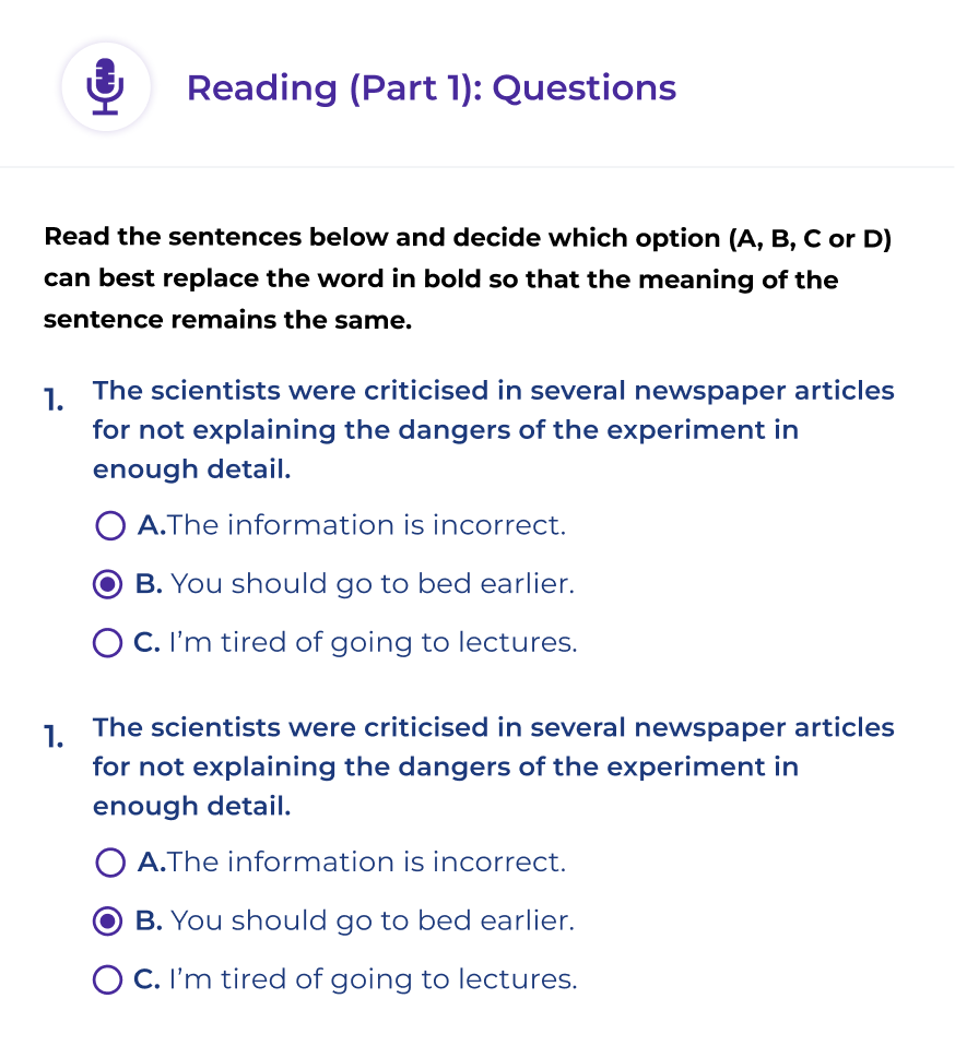 LanguageCert reading test screen